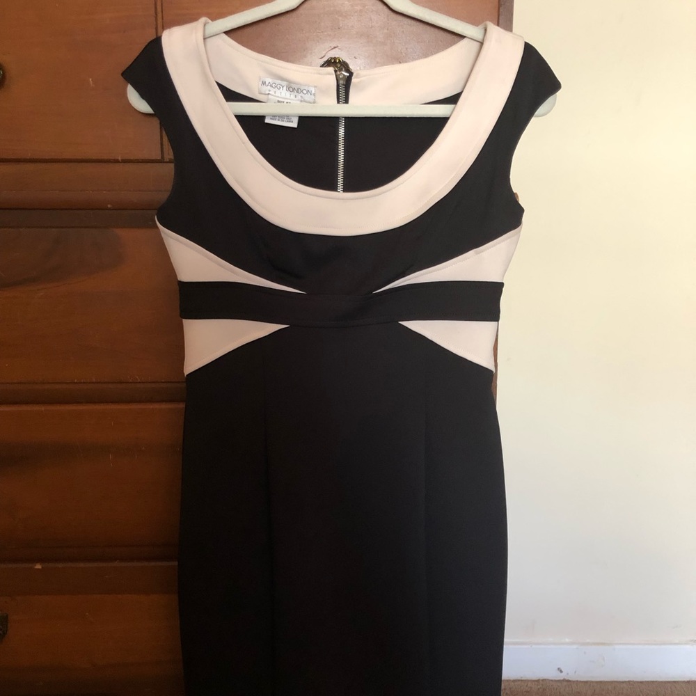 Black and white color block work dress
